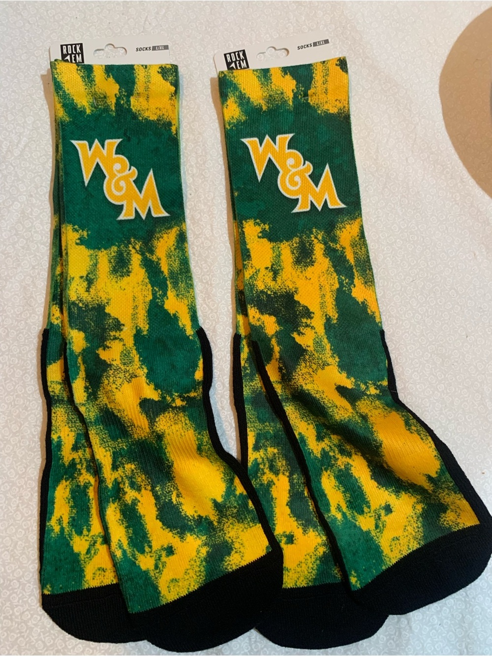 rock em socks william & mary tribe Yellow & Green Logo Crew Socks 2X